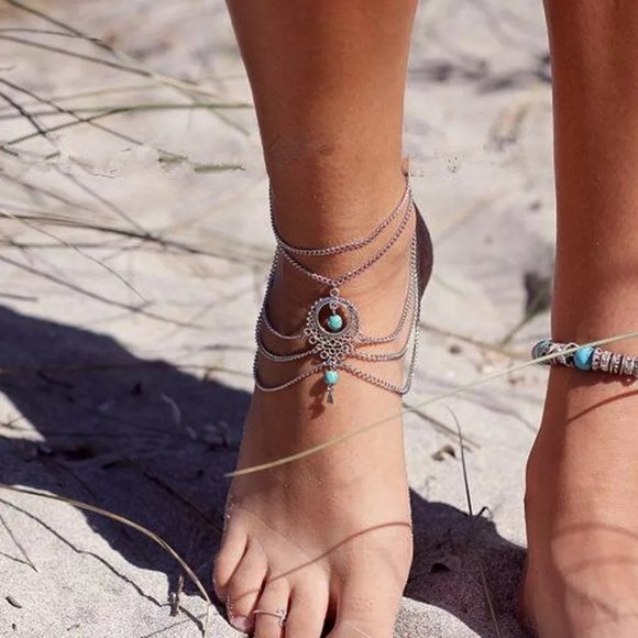 💎✨ Boho Turquoise Anklets (2 pcs) - Picture 2 of 5
